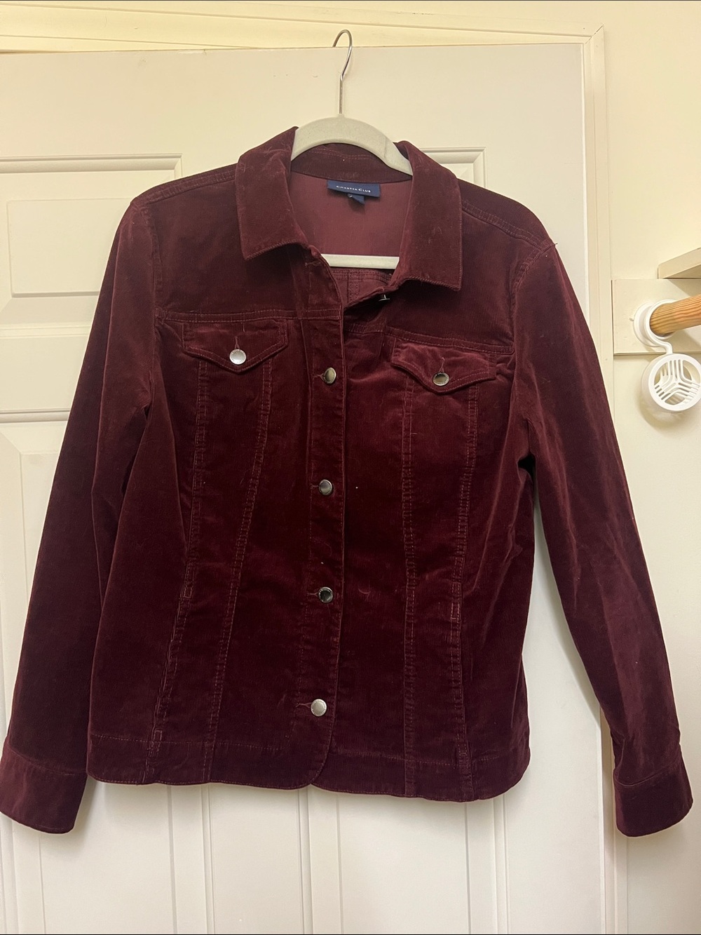Women's Velvet Button-Front Jacket in Deep Wine